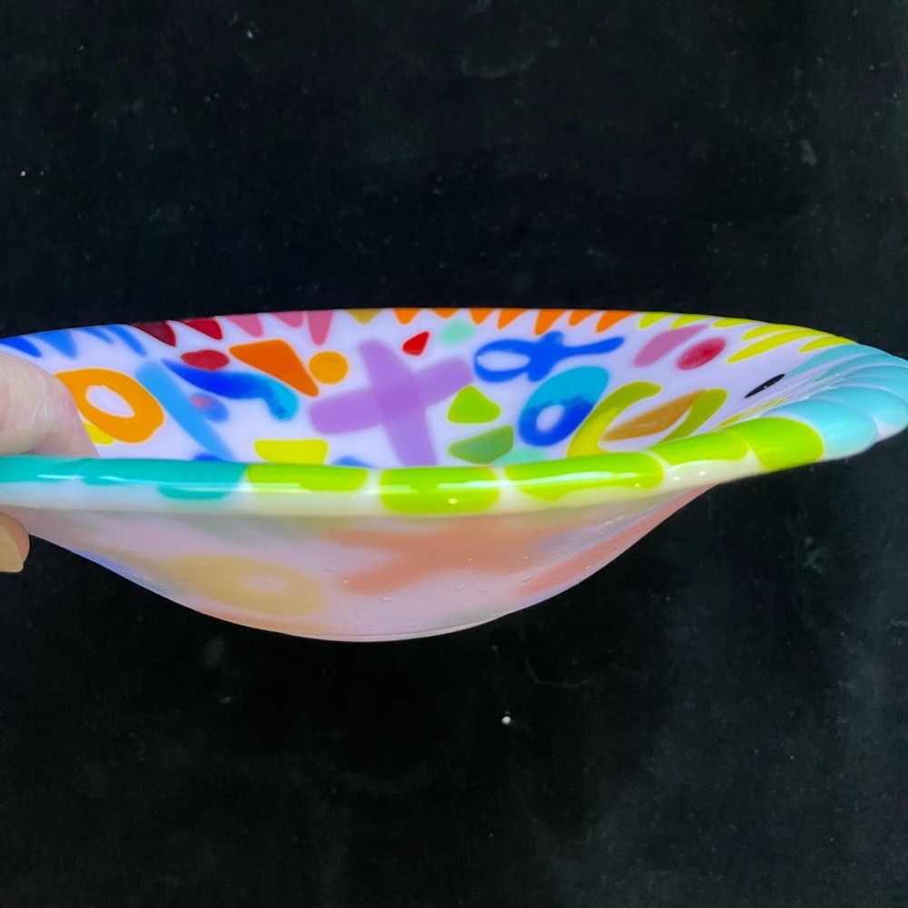 Happy Heart Bowl”Fused Art Glass Design Original Handmade Pink  9”x4” OOAK - Picture 6 of 10